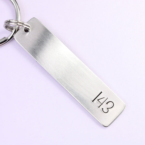 "143" Keychain - Available in Aluminum or Stainless Steel - Personalizable Back