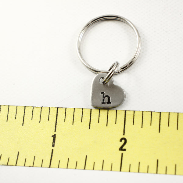 Custom Hand Stamped Initial Keychain - Small Heart - Completely Hammered